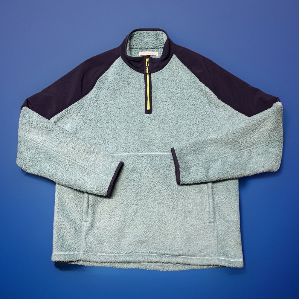 Outerknown Skyline Popover Sweater Men's L Aqua Blue Deep‎ Pile Sherpa 1/4 Zip
